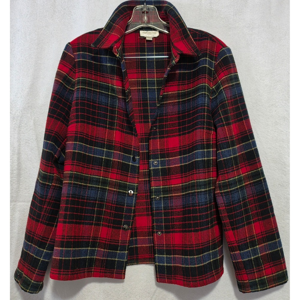 Vtg Jones New York Sport Plaid Wool Blend Shacket/Jacket Red/Blue Tartan Sm Y2K